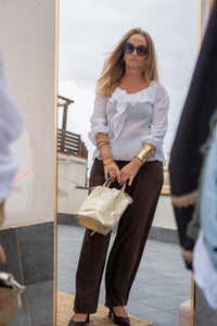 Blusa ligera y vaporosa con volantes, manga larga y escote femenino, estilo elegante y romántico AnnFou