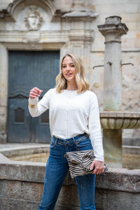 Bolso de piel con estampado cebra estilo animal print, complemento de mano elegante de la colección AnnFou