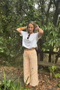 Pantalón Margarita de rayas naranja neón, corte ancho y cintura elástica, look fresco veraniego AnnFou
